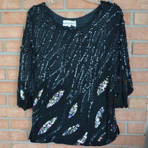 Metamorphosis Silk Beaded Blouse Bat Wing Sleeve